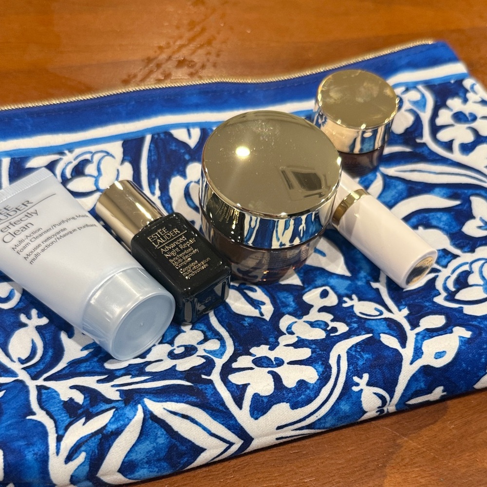 Estee Lauder Skincare Collection with Blue and Silver Accents